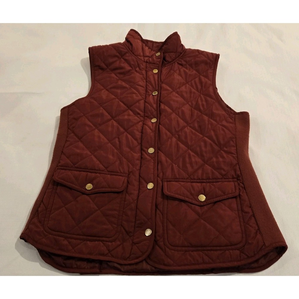 Adrienne Vittadini Women's Burgundy Quilted‎ Full Zip Snap Vest Jacket Size M